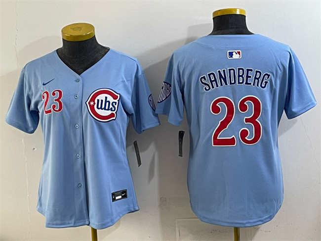 Women's Blue Chicago Cubs #23 Ryne Sandberg Limited Stitched Jersey(Run Small)